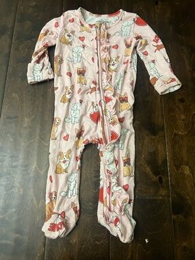 Caden Lane Pink Puppy Heart Ruffle Zip One-Piece Footie